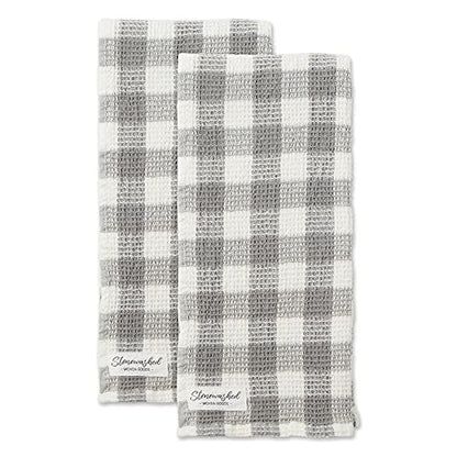 DII Washed Waffle Weave Collection, Dishtowel Set, 18x28, Dove Gray Check, 2 Piece - color: Dove Gray Check