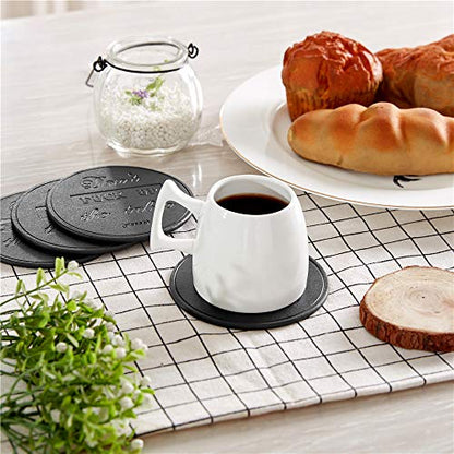 Funny Coasters, Thipoten 6 Pcs Leather Coasters with Holder, Perfect Housewarming Hostess Gifts, Protect Furniture from Water Marks Scratch and Damage(6Pcs, Black) - color: Black