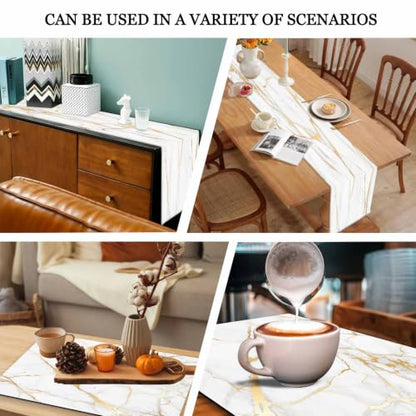 Mcalk Luxury Gold Marble Table Runner and Placemats Set of 6 Pieces, Gold Marble Placemats, Modern Cloth Place Mats Indoor for Kitchen,Washable Linen Material for Dining Table - color: 02marble Luxury Gold