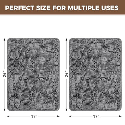 Bcoimo Bath Rug Mat Sets, 2 Piece Extra Soft Chenille Gray Bathroom Mat Set | Non Slip with Rubber Backing 24x17 Bath Mat; Machine Washable;Extra Soft Bath Rug;High Absorbent、Quick Drying Microfiber mat - color: Grey, size: 24×17 Plus 24×17