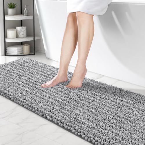 ILANGO Bathroom Rugs Light Grey 44x24,Extra Soft Absorbent Chenille Bath Rugs,Thick Non-Slip Shaggy Bath Mat,Machine Washable Quick Dry Bath Mats for Bathroom Floor, Tub, Shower Accessories - color: Light Grey, size: 24"×44" Bathroom Rug