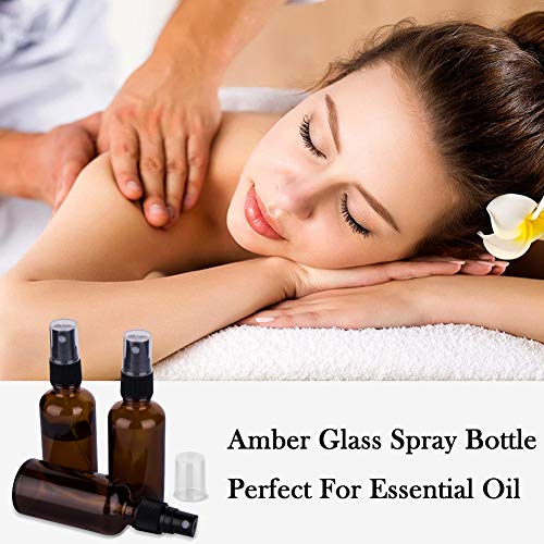 2oz Amber Glass Spray Bottles for Essential Oils, Set of 18 | Mini, Small, Empty, Bulk, Fine Mist, for Facial, Perfume, Room, Cosmetic, Travel, Refillable, Leakproof, UV protection