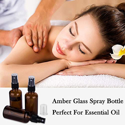 2oz Amber Glass Spray Bottles for Essential Oils, Set of 18 | Mini, Small, Empty, Bulk, Fine Mist, for Facial, Perfume, Room, Cosmetic, Travel, Refillable, Leakproof, UV protection