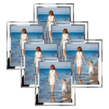 Hoikwo Bulk 8x10 Picture Frames, 6 Packs Silver Photo Frames 8 by 10, Glass Wedding Frames 8x10, Clear Mirror Wedding Photo Frames, Only for Tabletop Display Vertically or Horizontally - size: 8x10-6 Frames