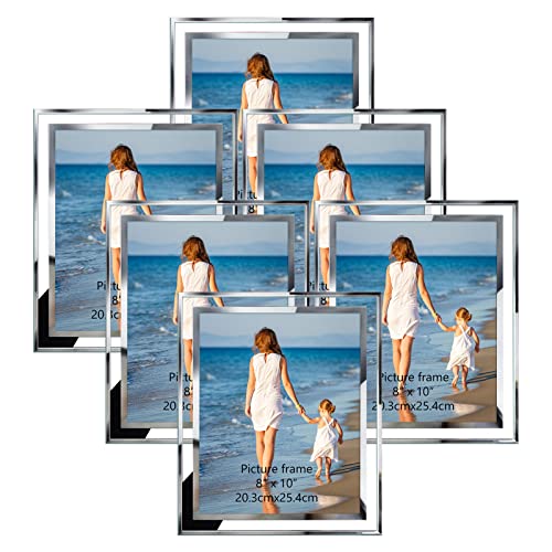 Hoikwo Bulk 8x10 Picture Frames, 6 Packs Silver Photo Frames 8 by 10, Glass Wedding Frames 8x10, Clear Mirror Wedding Photo Frames, Only for Tabletop Display Vertically or Horizontally - size: 8x10-6 Frames