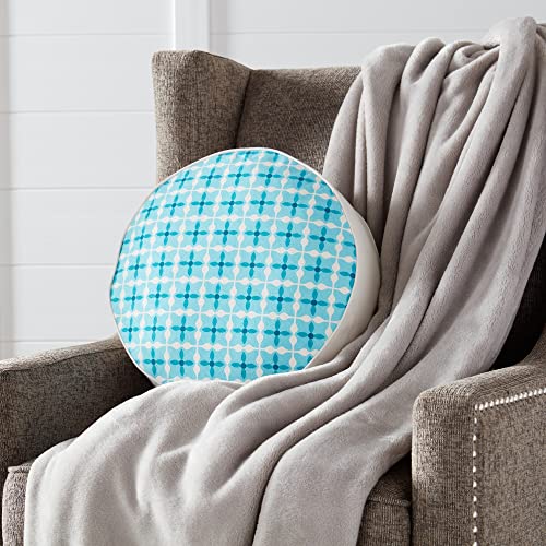 Greendale Home Fashions Turquoise Quatrefoil 15-inch Round Cotton Canvas Throw Pillow, 15"x15" - color: Turquoise Quatrefoil