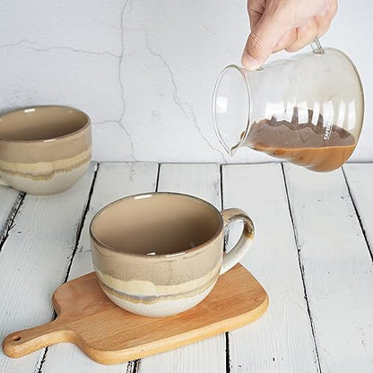 Bosmarlin Ceramic Jumbo Coffee Mug Set of 2, 23 Oz, Large Mug Soup Bowls with Handles, Dishwasher and Microwave Safe (Brown Grey) - color: Brown Grey