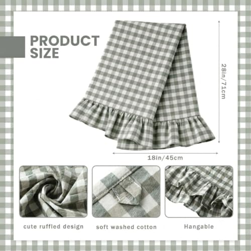 HunnmingRe Sage Green Kitchen Towels Set of 2, 100% Cotton Ruffled Gingham Dish Towels 18"x28" Tea Cloths Classic Plaid Pattern for Farmhouse Charm, Drying Dishes, Entertaining Guests - color: Sage Green, style: Gingham
