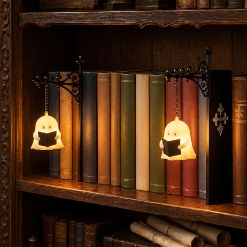 Library Lantern Mini Bookshelf Lamp, Vintage Led Miniature Hanging Lantern for Bookshelf, Wireless Book Nook Lamp with Bookends Decorative, for Home Library, Study and Reading Corner (2Pc-B) - color: 2Pc-B