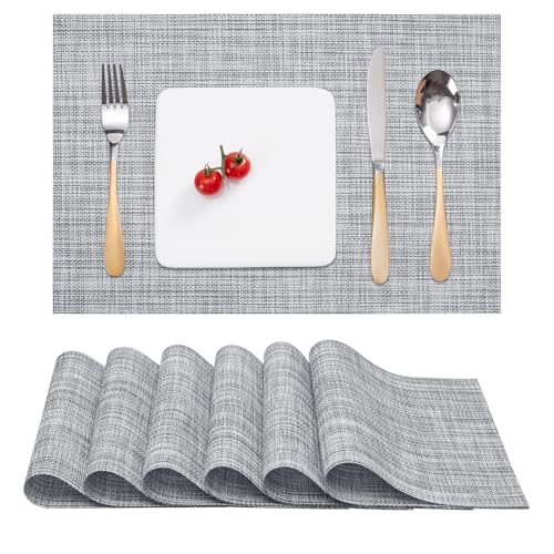 Myir JUN Placemats Set of 6 Kitchen and Dining Table Placemats | Vinyl Placemats Place Mats Indoor/Outdoor Set of 6 Washable Table Mats Non-Slip Place mats for Dining Table, Gray - color: B-gray, size: Set of 6