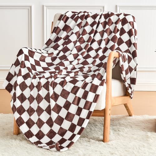 Edenleaf Brown Checkered Fleece Throw Blanket for Couch Warm Home Decor | Ultra Soft Cozy Fuzzy Blanket for Bed Sofa, Fluffy Lightweight Throw for Travel, Cute Holiday Gifts, All Seasons, 50"x60" - color: 01 Brown, size: Throw-50"x60"