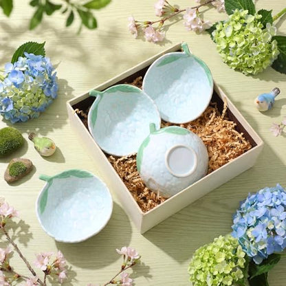 LemonRoad 4 Pcs Hydrangea Bowls Set Ceramic Floral Ramekins Dinnerware Spring Summer Tableware Appetizer Bowls Decorative Dinner Birthday Party Tableware for Baby Shower Party Supplies