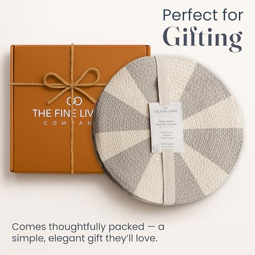 The Fine Living Braided Cotton Placemats, Round Table Mats, Set of 6,13.5" | Washable Anti-Slip Heat Resistant Braided Mats, Boho Woven Mats for Table Decor, Kitchen and Dining