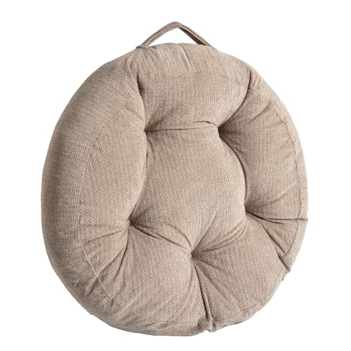 Floor Pillow Cushion with Handle for Adults Women Men | Large Meditation & Sitting Cushion Pillow for Tatami, Living Room, Yoga (1, Brown, Round, 22" x 22" x 6") - color: Brown, Round
