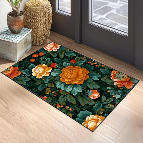 Vintage Floral Spring Area Rug 2x3 ft Entry Rug Washable Boho Rugs Non Slip Low Pile Vintage Floral Door Mat Small Carpet for Bedroom, Bedside, Kids Room, Office, Dining Room - color: Flowers - Wealth, size: 2' x 3' (Rectangular)