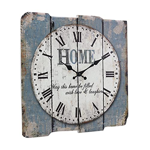 Stonebriar Square 15" Rustic Farmhouse Worn Blue and White Roman Numeral Battery Operated Wall Clock - color: Blue