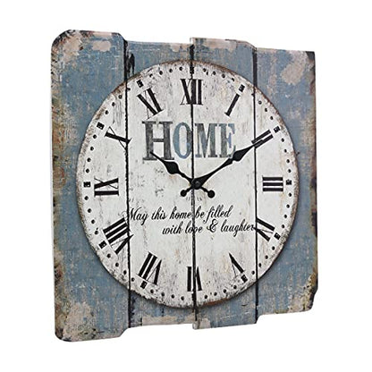 Stonebriar Square 15" Rustic Farmhouse Worn Blue and White Roman Numeral Battery Operated Wall Clock - color: Blue