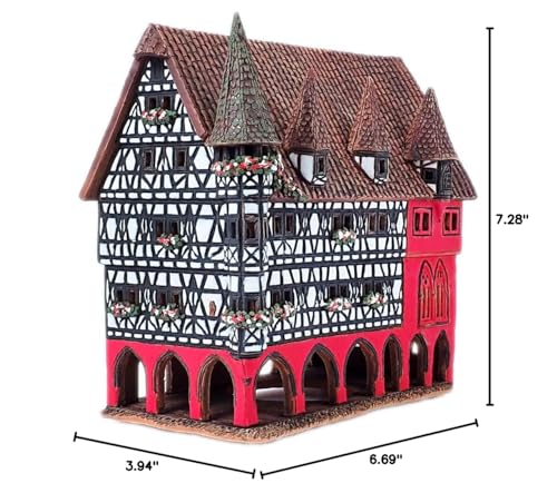 Ceramic Art Tealight Candle Holder Room Decoration Handcrafted Collectible Miniature Aroma Light House Town Hall in Fulda, Germany C330