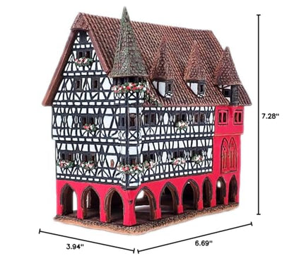 Ceramic Art Tealight Candle Holder Room Decoration Handcrafted Collectible Miniature Aroma Light House Town Hall in Fulda, Germany C330