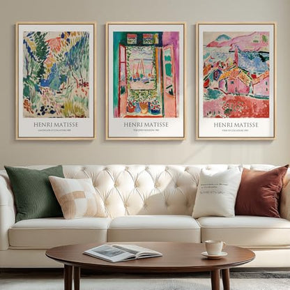 Framed Matisse Wall Art, 3 Piece Large Canvas Abstract Art Prints for Living Room, Henri Matisse Famous Landscape Painting Picture - Total Size 30x60 - color: Abstract Landscape, size: 20"W x 30" H x 3Pcs