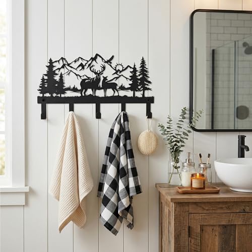Deer Mountain Metal Key Holder Wall Mount Key Holder for Wall Rustic Cabin Decor Key Rack Hooks Hanger Woodland Wildlife Wall Art Entryway Organizer Housewarming Hunting Gifts - size: Small, style: Deer
