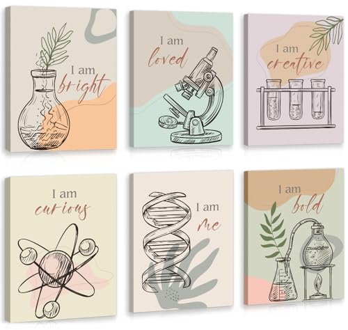 CHDITB Boho Science Wall Decor, Chemical Microscope Framed Canvas Wall Art Set, Funny Scientific Inspiring Quote Artwork Painting, Inspiring Quote Art Prints For Kids Room Nursery Decor(12X16 Inch) - color: Science Art, size: 12x16 inches