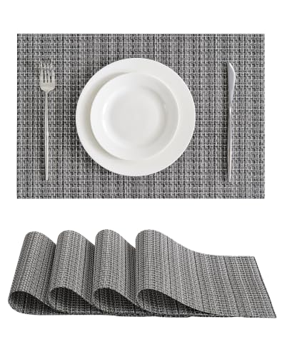 Leetaltree Woven Vinyl Placemats Set of 4, Charcoal Gray | High Density, Basketweave Woven, Stain Resistant, Easy to Clean, Washable Table Mats for Indoor Dining and Outdoor Patio - color: 00- Charcoal Gray, size: Set of 4