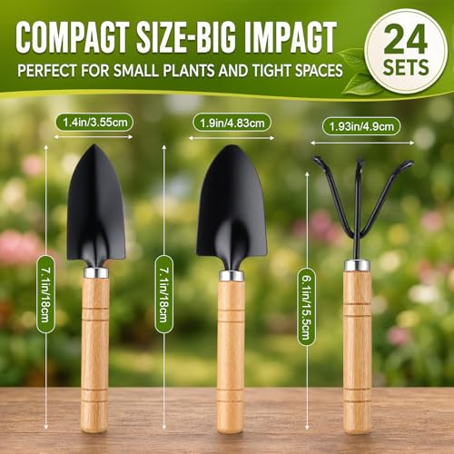 72 Pcs Mini Gardening Tools Kit with Small Trowel Mini Shovel & Hand Rake Rust Resistant Iron Succulent Tools with Wood Handle for Bonsai, Pot Plant, Seedlings, Herbs, Terrariums and Planting