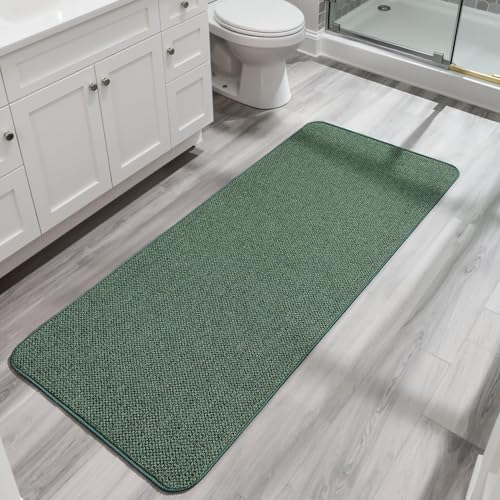 Bosap Bath Mat,Ultra Thin Bathroom Runner Rugs,Large Bath Mats for Bathroom,Quick Dry,Non-Slip,Machine Washable,Low Pile,Bath Rug,Shower Outside,Sink,Home Decor Accessories.Green,3'x5'(36x60inch) - color: Green, size: 3' X 5' (Rectangular)