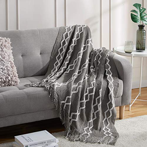 BOURINA Knitted Throw Blanket Boho Chenille Outdoor Blanket,Grey 50x60Inch | Chenille Throw Blanket Textured Solid Soft Throws and Blankets for Sofa or Bed Knitted Decorative Blanket - color: A-grey, size: 50"×60"