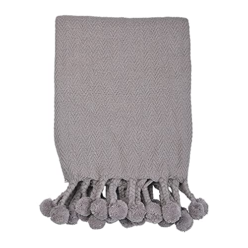 Main + Mesa Woven Cotton Pom Pom Throw - color: Graphite