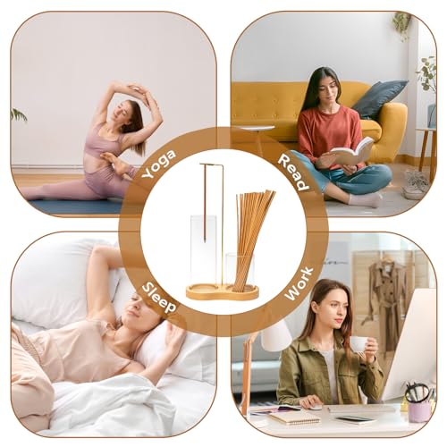 Tiiyee 2 in 1 Incense Holder for Sticks, Glass Ash Catcher Vertical Burner | Upside Down Built In Storage Organizer, Clean Ash Collection, Meditation Yoga Room Decoration Gift, Stable Desktop Display