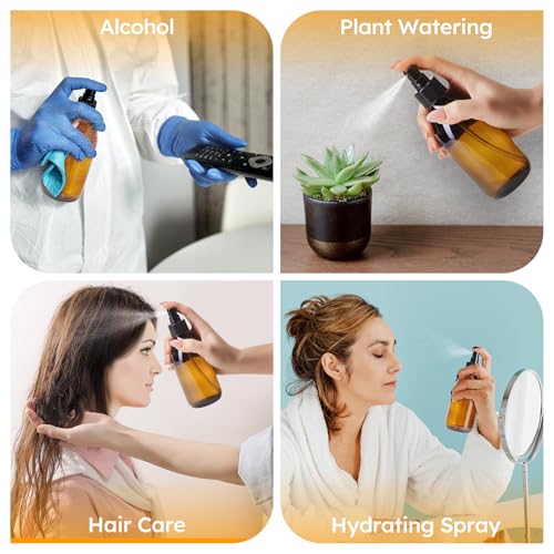 Tecohouse 8.8 oz Amber Glass Spray Bottles 3 Pack Empty Spray Bottle | Leakproof, Thick Glass, Non-Slip Base, Glass Bottles for Cleaning Solutions, Plants, Hair with Durable Nozzle, Labels, Funnel