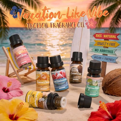 ARVIDSSON Hawaii Fragrance Oil Set, Summer Essential Oils for Diffuser, Tropical Scent Oils - Sunset Breeze, Coconut Coast, Gild Pineapple, Tropical Citrus, Iced Watermelon, Tanderine Mojito - color: Pink