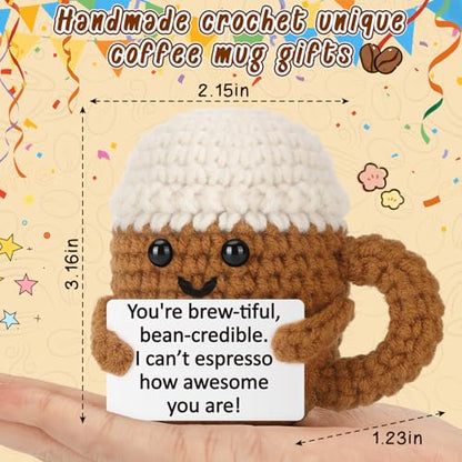 Xinezaa Birthday Gifts for Women Men Friends, Positive Crochet Coffee | Christmas Funny Gifts for Best Friend Sister Daughter Son Coworker Teen Girl Boy, Positive Handmade Crochet Desk Decor - style: Awesome-2