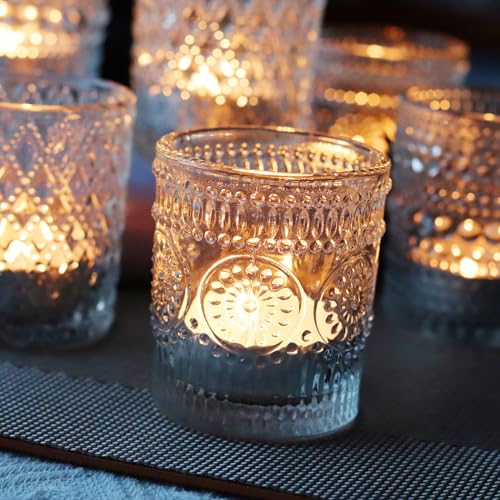Clear Votive Candle Holders, 3 Patterns 24 pcs Glass Tealight Candle Holders for Christmas Wedding Table Centerpiece Birthday Party - color: Clear 3