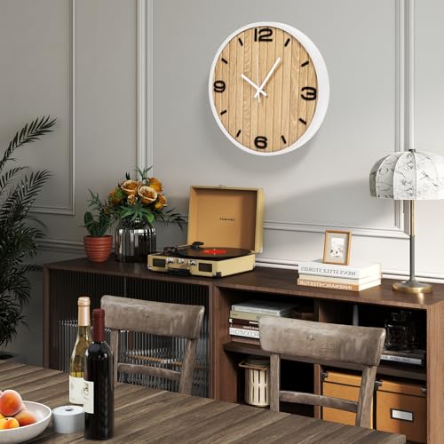 Round Wall Clock Battery Operated, Modern Wooden Small Analog Clocks 12 Inch Silent Non-Ticking for Home, Office, Apartment, Living Room, Bathroom, Kitchen, Bedroom - color: B - 12x12 in