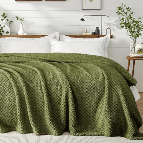 Exclusivo Mezcla Soft Fleece Twin Size Blanket for Bed, Olive Green | Jacquard Lightweight Cozy Bed Blanket, Breathable Decorative Fuzzy Textured All Season Use, 60x80 Inches - color: Olive Green, size: Twin ( 60x80 IN )