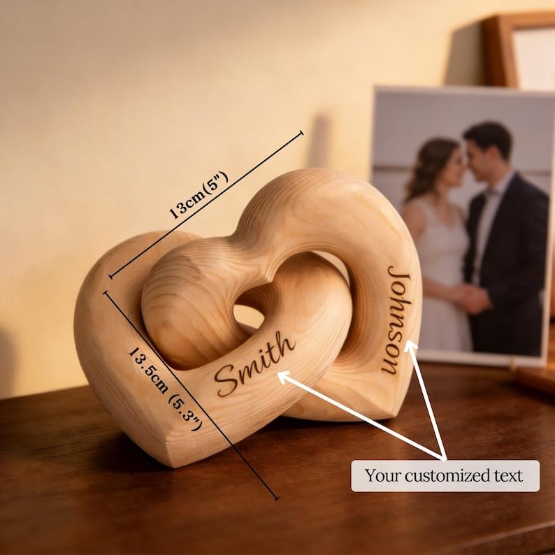 Personalized Interlocking Wooden Hearts, Custom Name Date Engraved Couple Gift, Wedding Anniversary Keepsake, Romantic Decor, Valentine Gift, Bridal Shower Gifts, Engagement Present 4 - color: Design 04