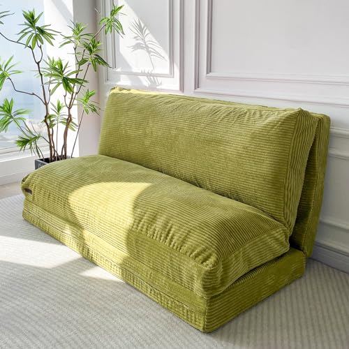 MAXYOYO Folding Sofa Bed, Convertible Chair Couch, Floor Bean Bag Sofa | Extra Thick with Washable Cover, Chaise Lounge, Bean Bag Couch Bed for Bedroom Living Room, Green, 30x91 Inch - color: Green, size: Classic Single