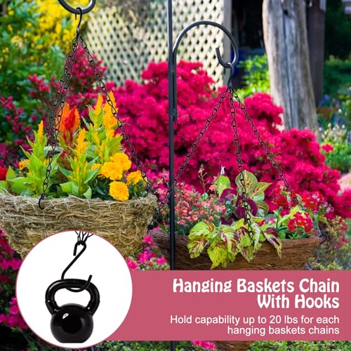 16 Inch Hanging Basket Chains 3 Point for Flower Pot | 3pcs, Black Chain with Hooks for Hanging Plants