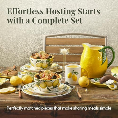 Bico Lemon Dreams Salad Plates Set of 4, 8.75 Inch Ceramic Dessert Plates for Salad, Appetizer, Side Dishes, Microwave and Dishwasher Safe, Gift for Housewarming and Thanksgiving - color: Lemon Dreams