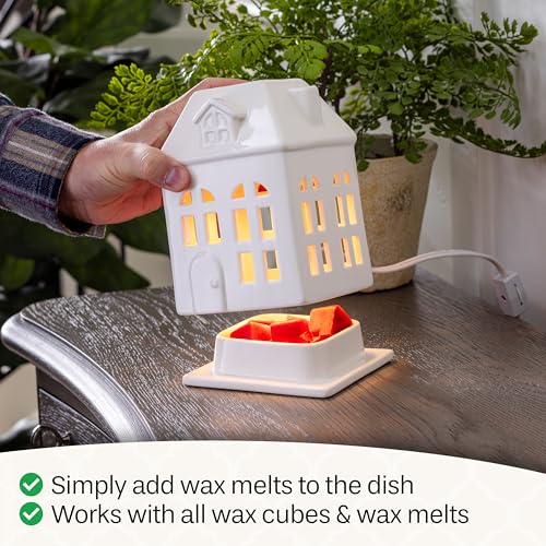 Candle Warmers Etc. Porcelain House Canopy Fragrance Warmer – Use with Any Wax Melts - size: Porcelain House