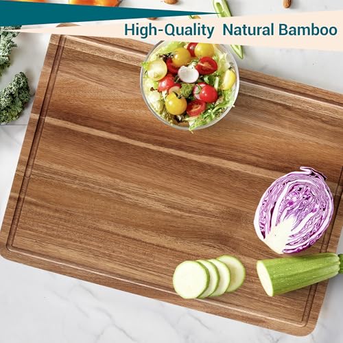 20 Inch Large Acacia Wood Cutting Board, 1.3 Inch Thick Reversible Butcher Block for Kitchen, Large Charcuterie & Cheese Board with Deep Juice Groove, for Serving, Meat, Vegetables - size: 20"L x 15"W
