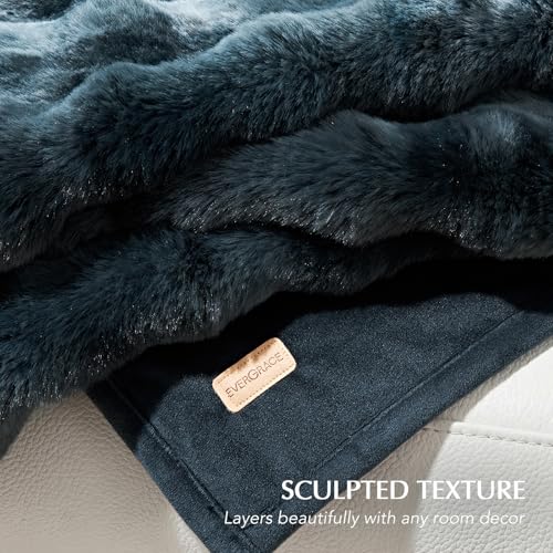 Faux Rabbit Fur Bubble Throw Blanket, 60"x80", Marble Deep Indigo | Ultra Soft, Luxury Faux Rabbit Fur Throw, Thick Warm Bubble Blanket, Cozy Fluffy Reversible, for Bed, Couch, Chair, Sofa - color: Deep Indigo Marble, size: 60"x80"