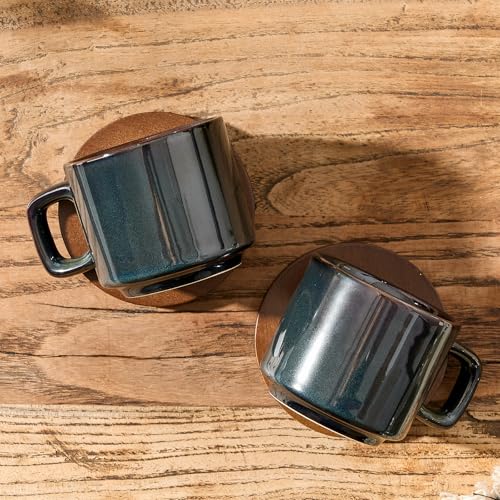 LUKA Porcelain Stackable Espresso Cups with Saucers and Metal Stand, 4 Ounce Small Ceramic Demitasse Cups Set for Latte, Specialty Coffee Drinks, Cafe Mocha,Tea - Set of 4, Kiln Tide Glaze - color: Kiln Tide Glaze