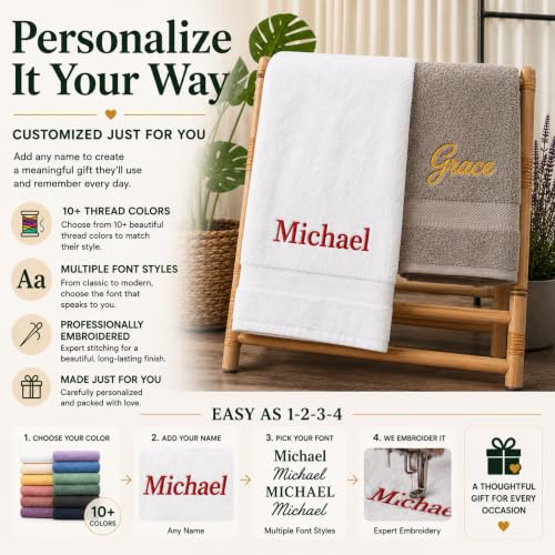 Personalized Towel Set, Custom Bath Towels with Name, Turkish Cotton Green | 6 Pcs Set, 100% Cotton, Embroidered, Monogrammed, Customized Gift For Adults, Wedding, Bridal Shower, Housewarming, Spa - color: Green, size: 6 Piece Towel Set