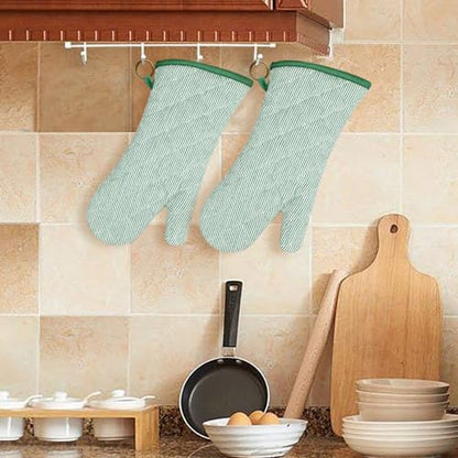 Yarn Dyed Oven Mitts 1 Pair, 100% Cotton Heat Resistant 470 Degree | Oven Gloves for Men Women Cooking Baking Barbecue BBQ Microwave Crafting Machine Washable Pot Holders Mittens (Green 2) - color: Green