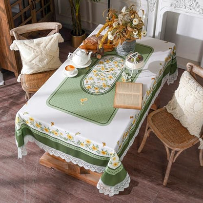 SUTAVIA Tablecloth Rectangular 60”x84” Green Printing Embroidery Lace | Farmhouse Summer Table Cloth Country Sunflower Bird Leaves Table Cover for Home Dining Table Holiday Garden - color: Green, size: 84" x 60" (Rectangular)