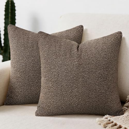 Textured Boucle Pillow Covers 18x18 Inch Set of 2, Brown | Soft Decorative Throw Pillow Covers, Natural Boho Accent Solid Pillowcases Sofa Living Room Home Decor - color: Brown, size: 18" x 18" (Pack of 2)